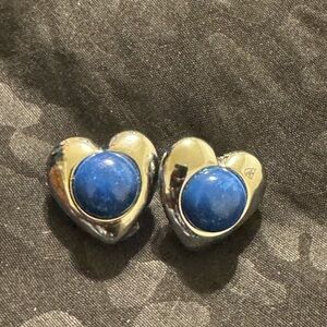 Heart Shaped Silver and Blue Earrings